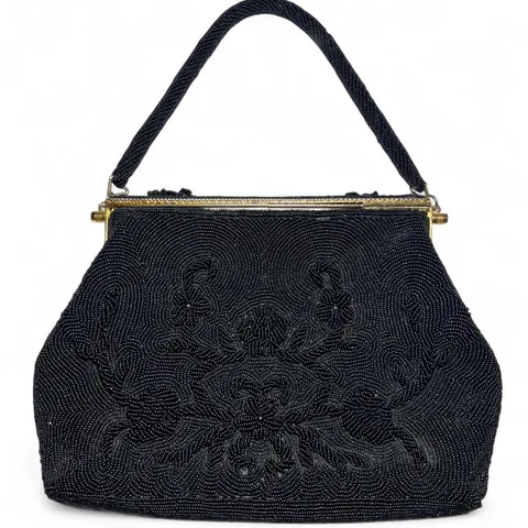 Vintage 50s Black Beaded Evening Bag/Formal Purse