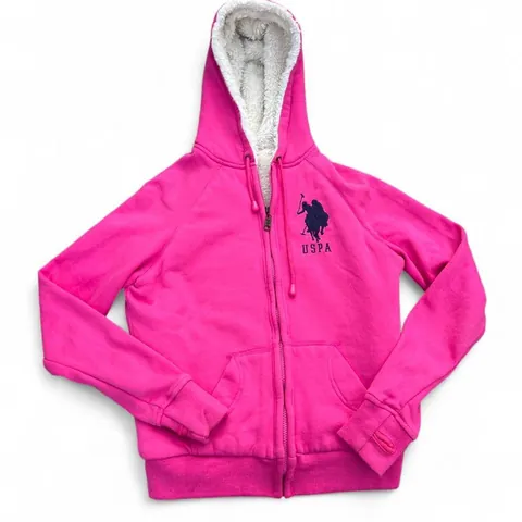 Vintage Y2K U.S Polo Assn Pink Zip Up Hoodie with Fur Lining