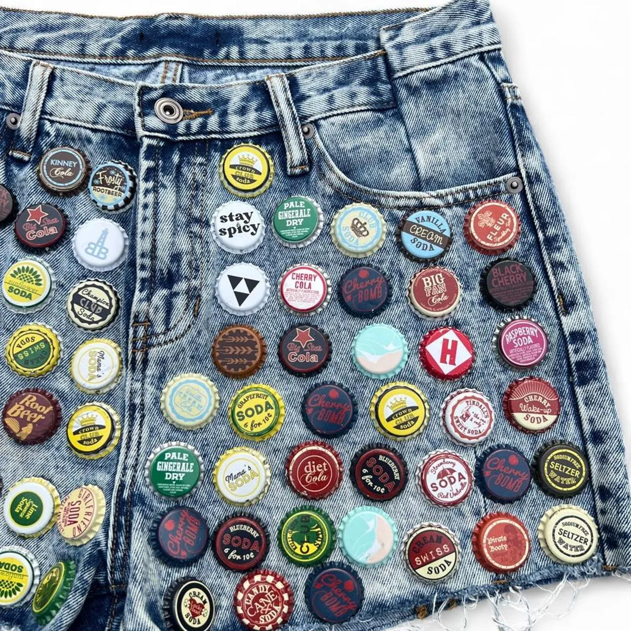 Blue Denim Shorts with Bottle Cap Embellishments, photo 3 of 6