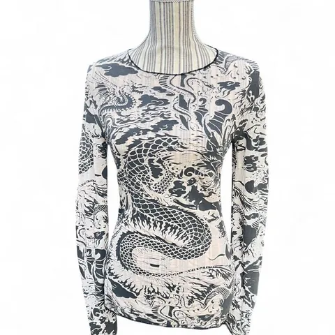 Rare Vintage Jean Paul Gaultier 1990s Dragon Print Soft Sheer Long Sleeve Top