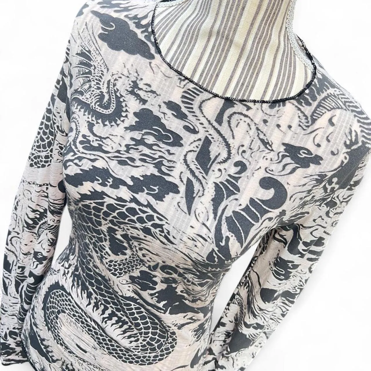 Rare Vintage Jean Paul Gaultier 1990s Dragon Print Soft Sheer Long Sleeve Top, photo 3 of 6