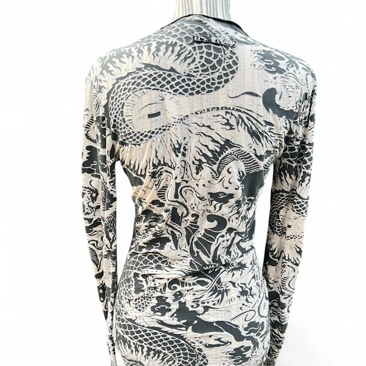 Rare Vintage Jean Paul Gaultier 1990s Dragon Print Soft Sheer Long Sleeve Top, photo 4 of 6