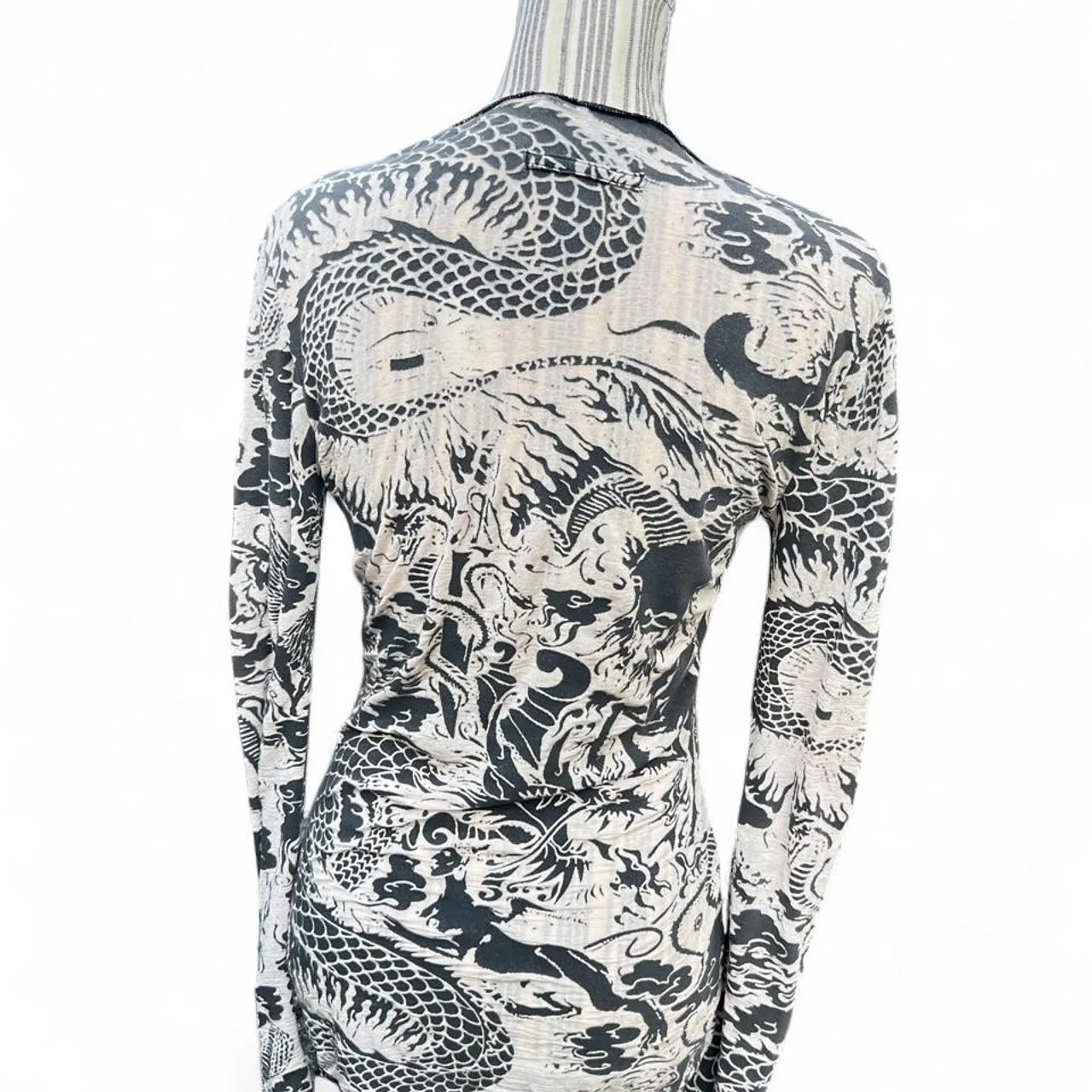 Rare Vintage Jean Paul Gaultier 1990s Dragon Print Soft Sheer Long Sleeve Top, photo 5 of 6