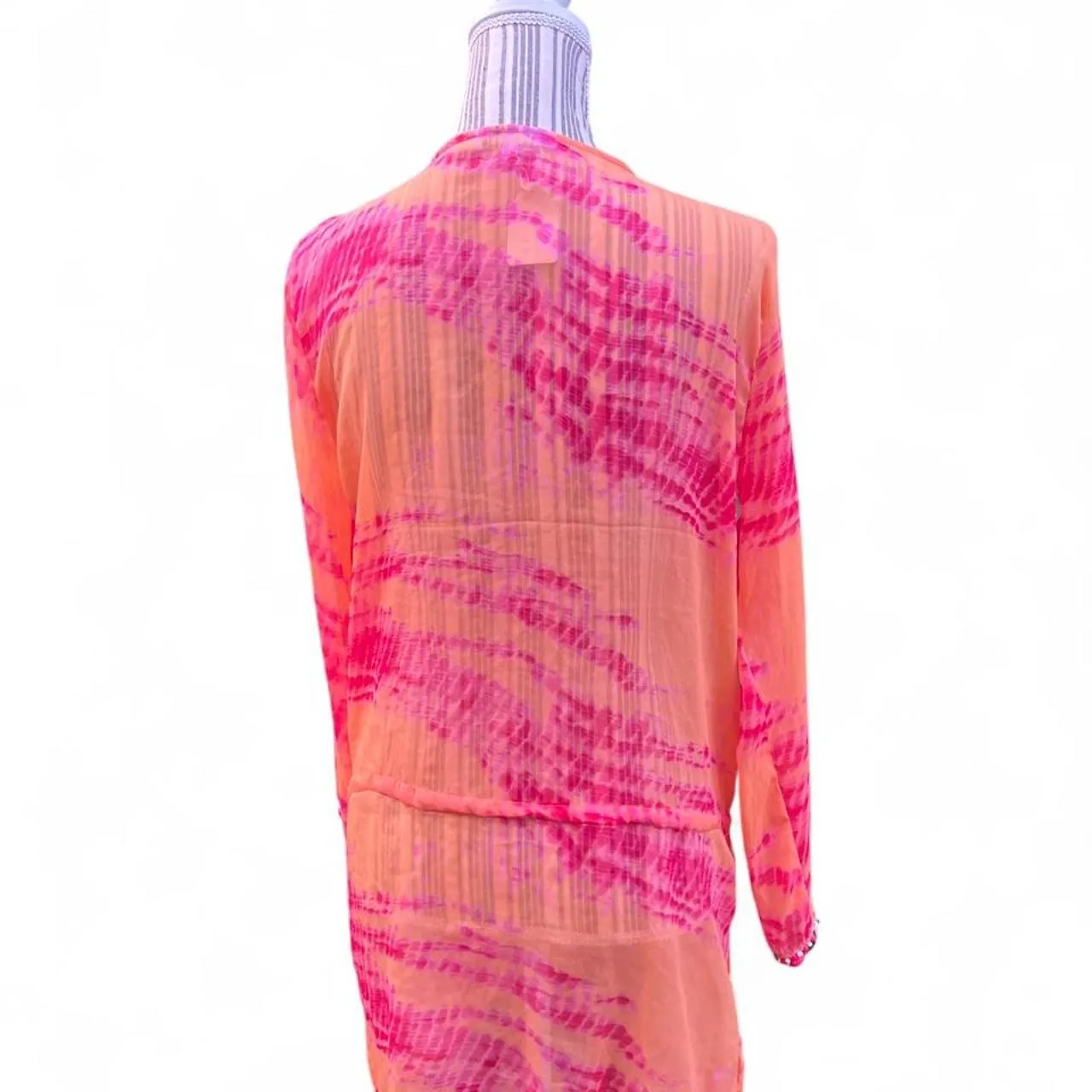 Blue Island Pink & Orange Tie-Dye Tunic Dress with Beaded Embellishments, photo 3 of 4