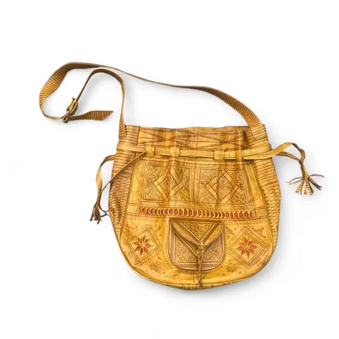 Handmade Moroccan Leather Shoulder/Crossbody Bag: Boho Crossbody Bucket Purse