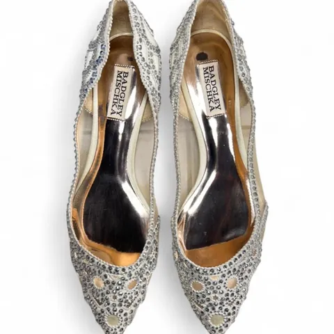 Badgley Mischka Satin Lace Pattern Pointed Toe Ballet Flats