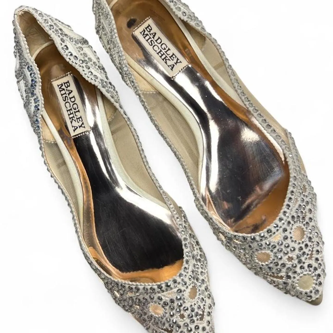 Badgley Mischka Satin Lace Pattern Pointed Toe Ballet Flats, photo 2 of 4