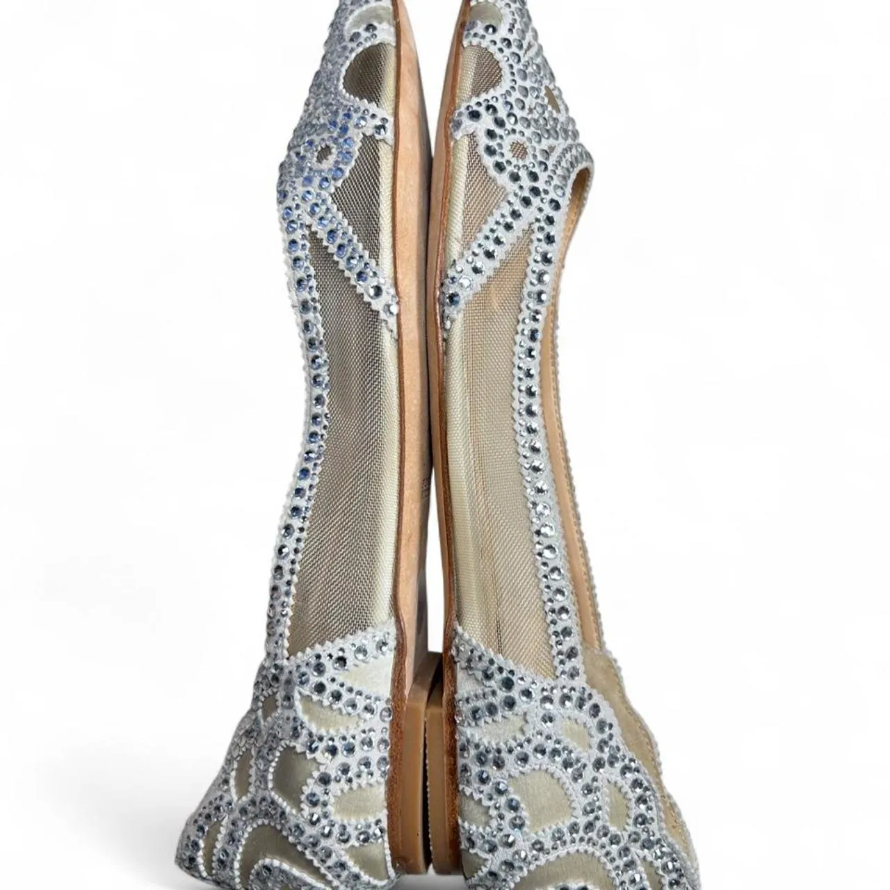 Badgley Mischka Satin Lace Pattern Pointed Toe Ballet Flats, photo 3 of 4