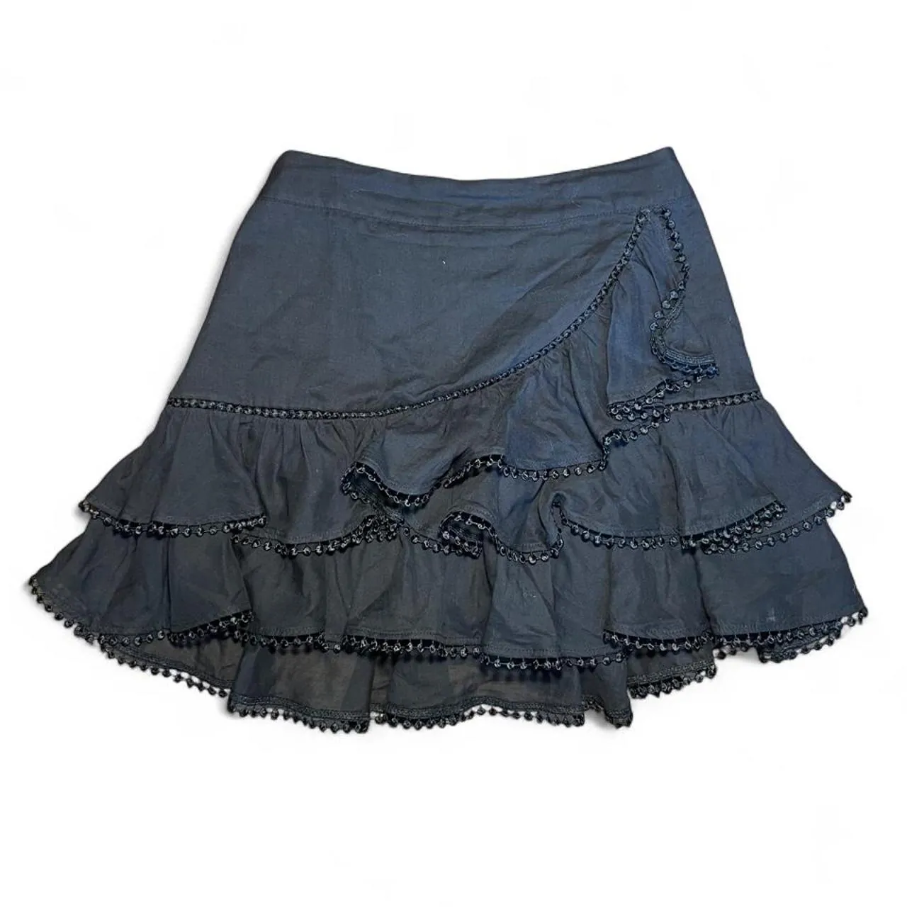 Charo Ruiz Ibiza Black Ruffle Mini Skirt with Beaded Trim, photo 2 of 4