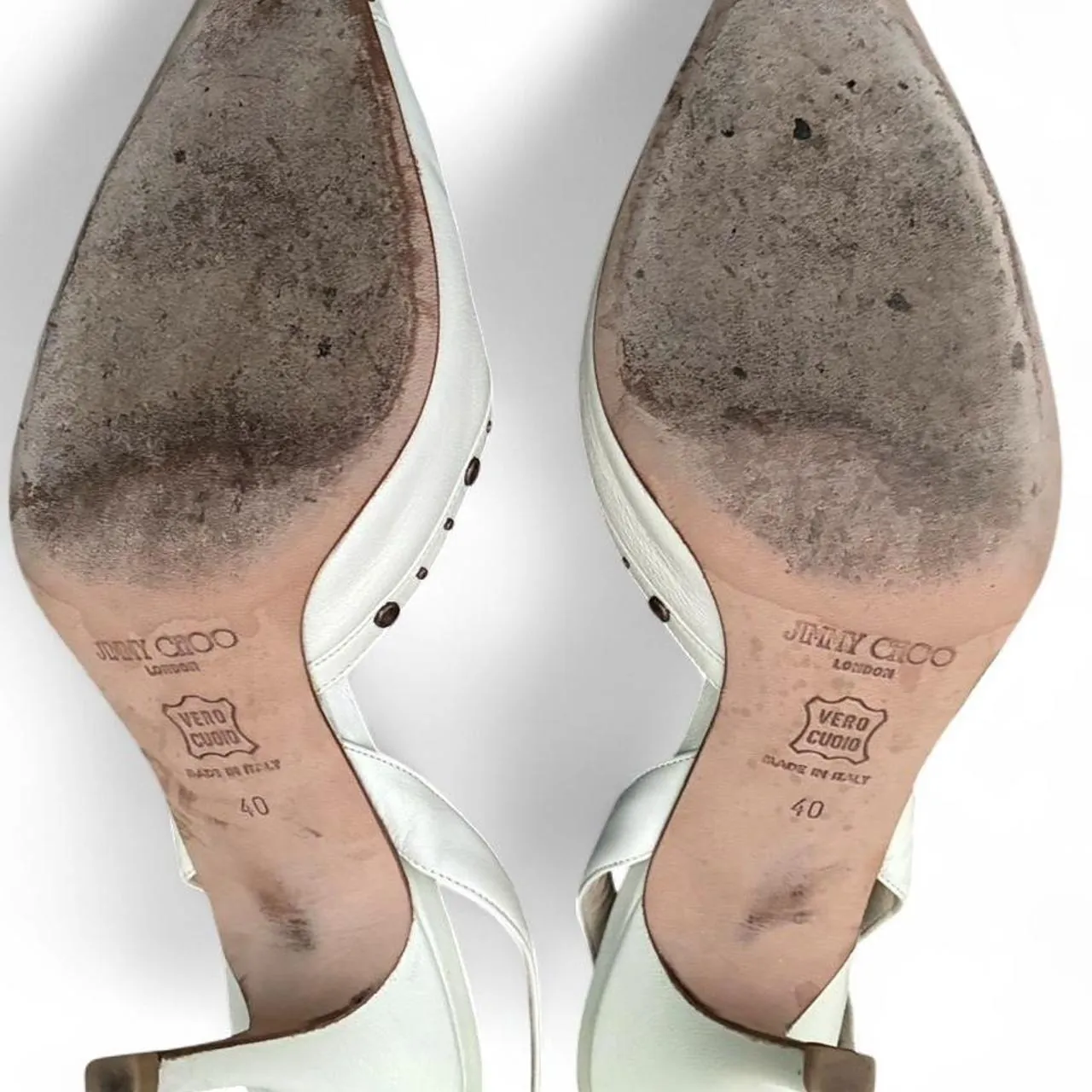 Vintage Jimmy Choo Studded White Leather Slingback Heels, photo 4 of 5