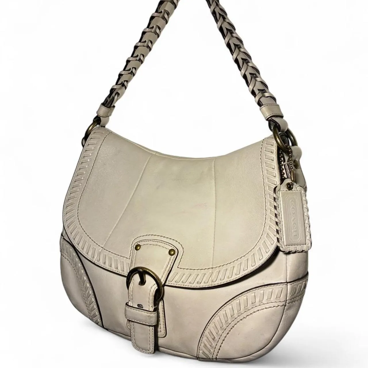 Vintage Coach Poppy Cream Braided Whipstitch Leather Hobo/Shoulder Bag, photo 1 of 7