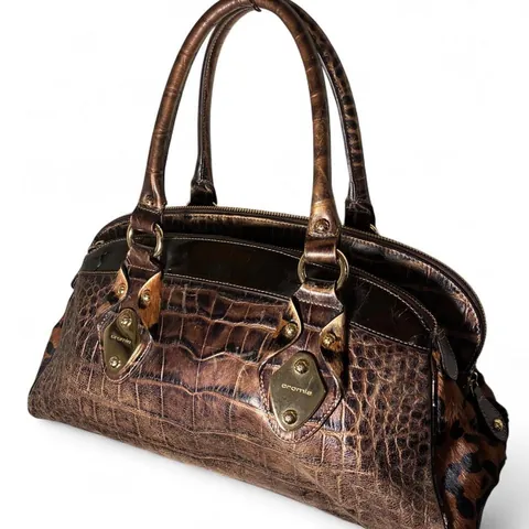Vintage Cromia Croc Embossed & Calf Hair Cowhide Italian Leather Handbag
