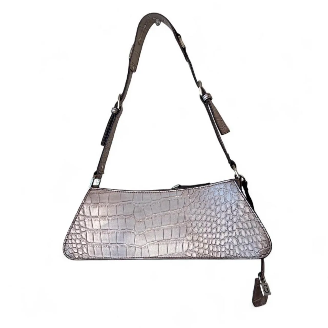 Vintage Y2K Guess Silver Croc-Embossed Leather Shoulder Bag, photo 4 of 7