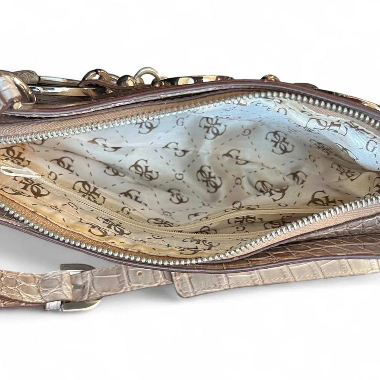 Vintage Y2K Guess Silver Croc-Embossed Leather Shoulder Bag, photo 7 of 7