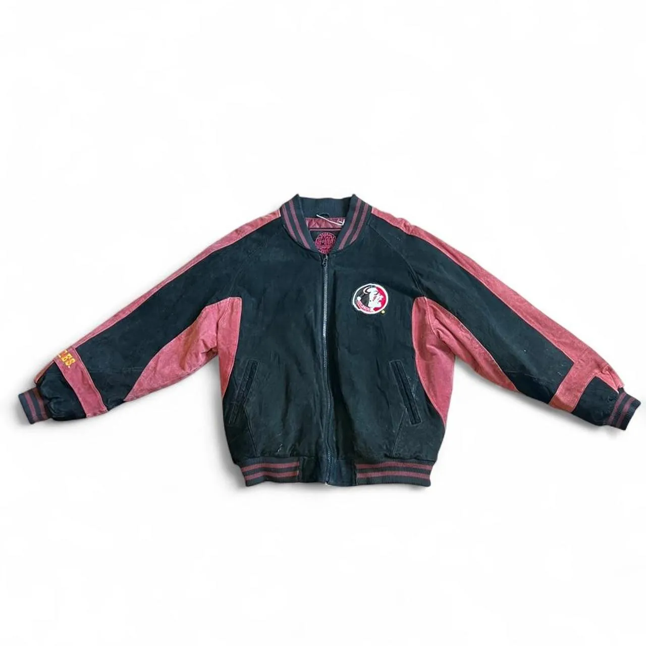 Vintage 90s Florida State Seminoles Embroidered Suede Bomber Jacket, photo 3 of 6
