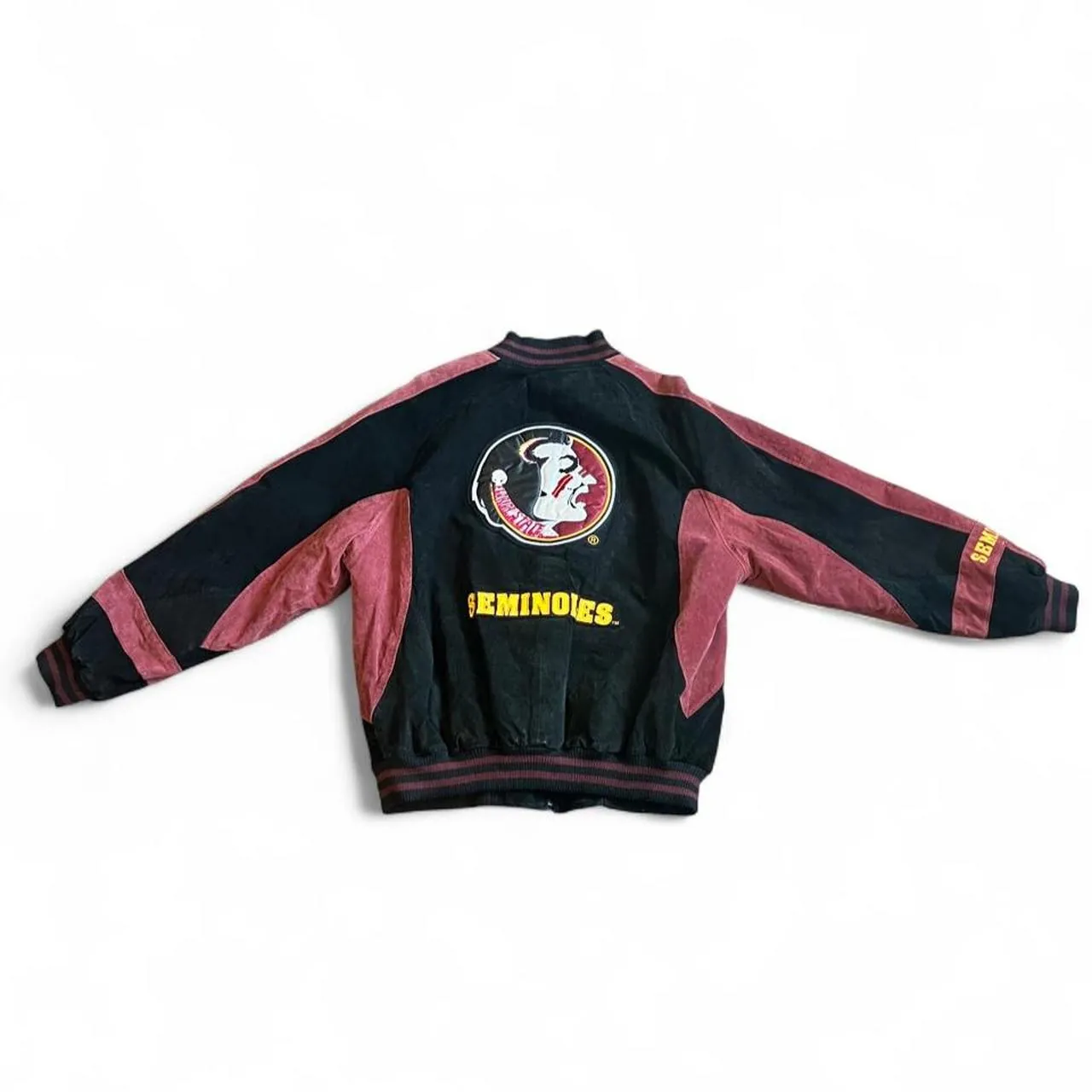 Vintage 90s Florida State Seminoles Embroidered Suede Bomber Jacket, photo 5 of 6