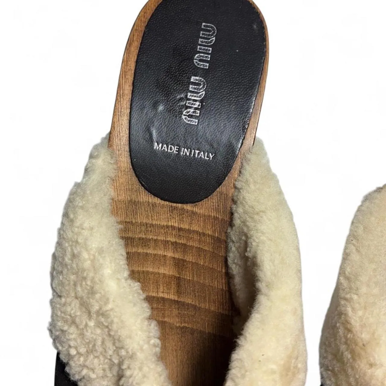 Rare Miu Miu Brown Studded Wood Shearling Suede Mules, photo 4 of 6