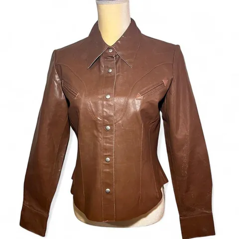 Vintage Newport News Brown Leather Button Up Blouse Jacket