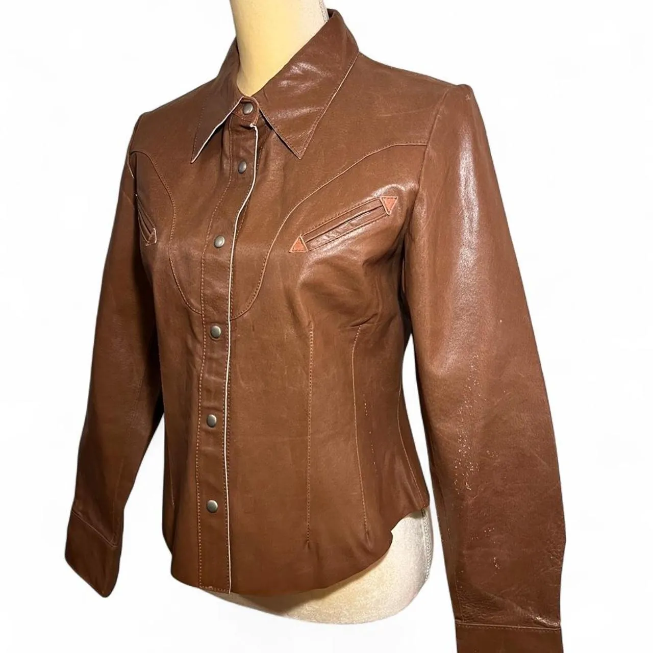 Vintage Newport News Brown Leather Button Up Blouse Jacket, photo 3 of 6