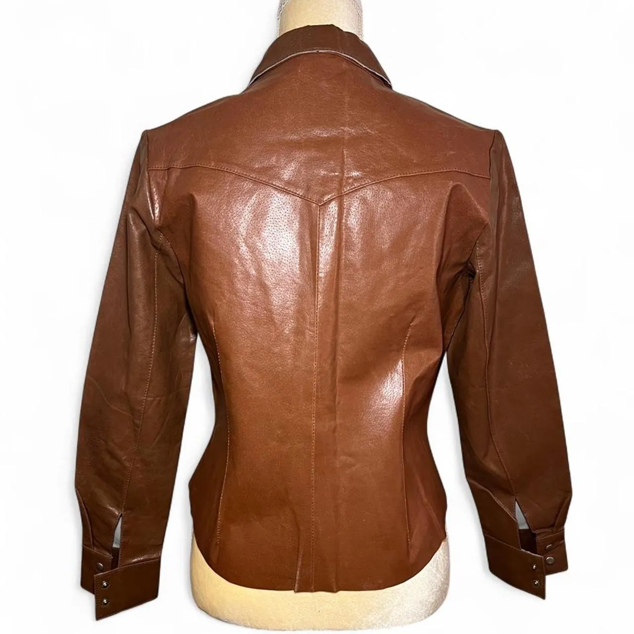Vintage Newport News Brown Leather Button Up Blouse Jacket, photo 4 of 6