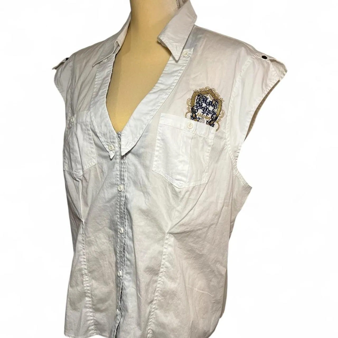 Vintage Apple Bottoms White sleeveless Button-Up Embroidered Blouse, photo 2 of 6