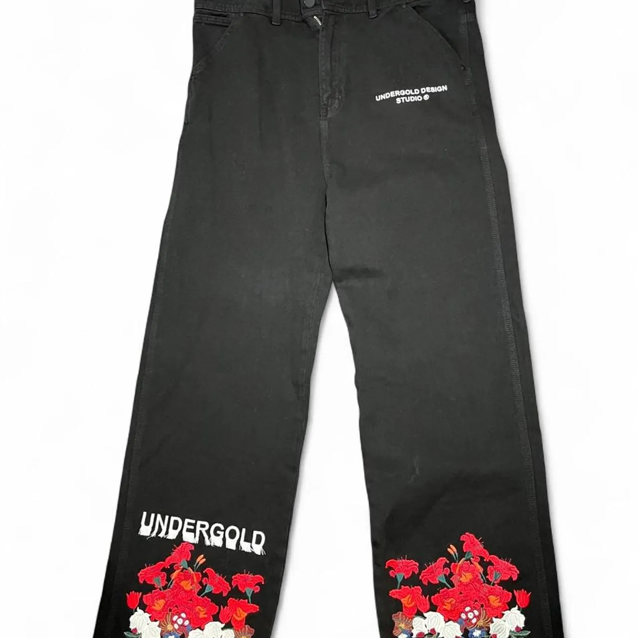 Undergold Walking Into Heaven Embroidered Flowers Baggy Black Jeans, photo 1 of 8